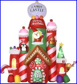 10Ft Christmas Inflatables Candy Castle, Blow up with LED Lights Indoor/Outdoor
