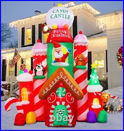 10' Christmas Inflatable Lighted Castle Candy with Santa, Reindeer, & Penguin