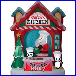 10 FT Gemmy Airblown Inflatable Santa's Kitchen Bake Sale w Penguin Lighted yard
