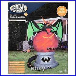 10' Ft Halloween Dragon On Fire & Ice Globe Airblown Inflatable Lightshow Yard