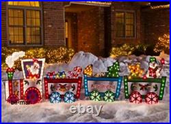 118 LIGHTED COLORFUL MERRY CHRISTMAS TRAIN w Santa Yard Sculpture See Video