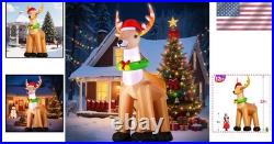 12FT Giant Christmas Inflatable Reindeer with Glittering LED Lights Easy Setup