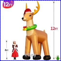 12FT Giant Christmas Inflatable Reindeer with Glittering LED Lights Easy Setup
