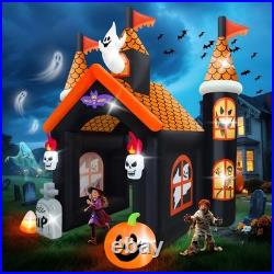 12FT Halloween Inflatable Archway with LEDs Haunted House Ghost Pumpkin Tunnel