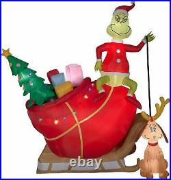 12'FT CHRISTMAS GRINCH With MAX ON SANTA SLEIGH AIRBLOWN INFLATABLE YARD DECOR