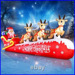 12 FT Christmas Inflatable Santa Claus on Sleigh with 3 Reindeers Outdoor Decora