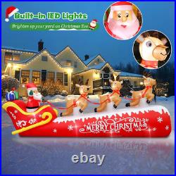 12 FT Christmas Inflatable Santa Claus on Sleigh with 3 Reindeers Outdoor Decora
