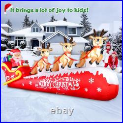 12 FT Christmas Inflatable Santa Claus on Sleigh with 3 Reindeers Outdoor Decora