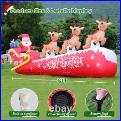 12 FT Christmas Inflatable Santa Claus on Sleigh with 3 Reindeers Outdoor Decora