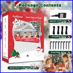 12 FT Christmas Inflatable Santa Claus on Sleigh with 3 Reindeers Outdoor Decora