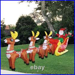 12 FT Length Christmas Inflatable Santa Sit on Sleigh with 3 Reindeer Pulling