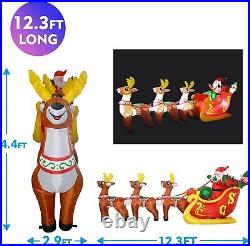 12 FT Length Christmas Inflatable Santa Sit on Sleigh with 3 Reindeer Pulling