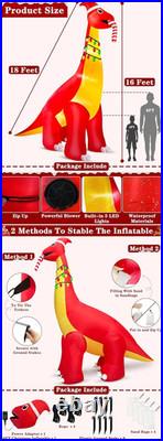 16Ft Ht X 18FT Long Super Giant Christmas Inflatable Dinosaur with Candy Cane Bl