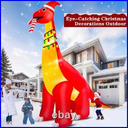 16Ft Ht X 18FT Long Super Giant Christmas Inflatable Dinosaur with Candy Cane Bl