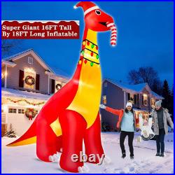 16Ft Ht X 18FT Long Super Giant Christmas Inflatable Dinosaur with Candy Cane Bl
