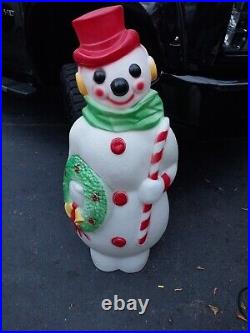 1968 Snowman 48 Blow Mold Empire Candy Cane Wreath Lighted Christmas Decor Vtg