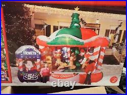 2007 Gemmy Air Blown Inflatable 9' Rotating Christmas Carousel w Ticket Booth