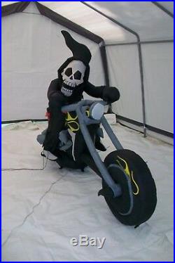 2007 Gemmy Airblown Inflatable Biker Grim Reaper 8 Feet Long