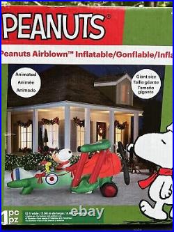 2017 Colossal 12' Animated Peanuts Snoopy Christmas Inflatable Airplane-NEW