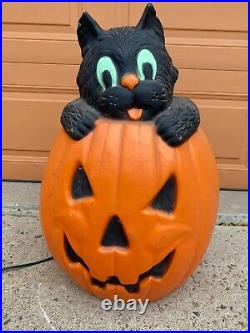28 Lighted Halloween Blow Mold Jack-O-Lantern Pumpkin Black Cat TPI Canada'94