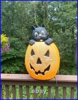 28 Lighted Halloween Blow Mold Jack-O-Lantern Pumpkin Black Cat TPI Canada'94