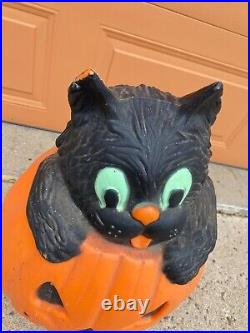 28 Lighted Halloween Blow Mold Jack-O-Lantern Pumpkin Black Cat TPI Canada'94