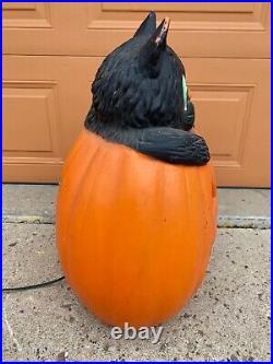 28 Lighted Halloween Blow Mold Jack-O-Lantern Pumpkin Black Cat TPI Canada'94