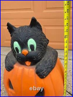 28 Lighted Halloween Blow Mold Jack-O-Lantern Pumpkin Black Cat TPI Canada'94