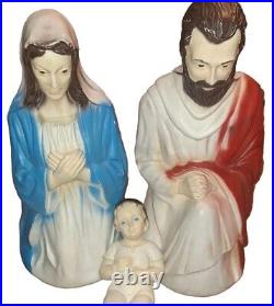 28'' Vintage Christmas Lighted Nativity Set Blow Molds Mary Joseph Jesus Outdoor
