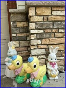 2 Blow Mold Ducks Lighted Union Products Decor Vtg Easter Don Featherstone