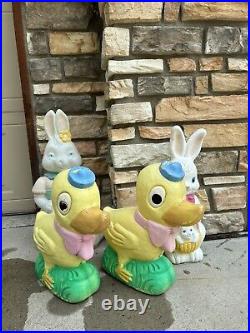 2 Blow Mold Ducks Lighted Union Products Decor Vtg Easter Don Featherstone