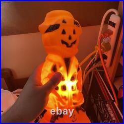 (2) SCARECROW PUMPKIN BLOW MOLD JACK-O-LANTERN 13.5 TALL Halloween Light Up