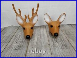 2 Vintage 1989 Union Products Deer Doe Blow Mold 31 Tan Detachable Heads
