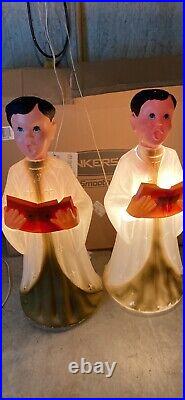 2 Vintage 30 Blow Mold Christmas Boy Choir Carolers Removable Heads LOCAL PICK