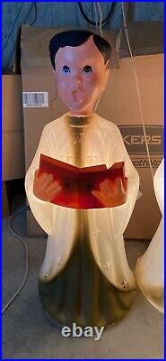 2 Vintage 30 Blow Mold Christmas Boy Choir Carolers Removable Heads LOCAL PICK