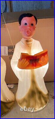 2 Vintage 30 Blow Mold Christmas Boy Choir Carolers Removable Heads LOCAL PICK