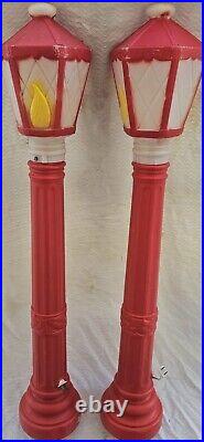 2 Vintage Empire Blow Mold Light Up Christmas Lantern Flame Lamp Post Candle 39