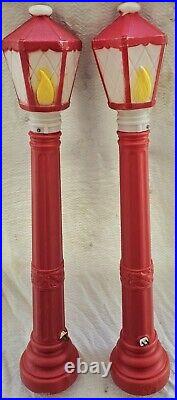 2 Vintage Empire Blow Mold Light Up Christmas Lantern Flame Lamp Post Candle 39
