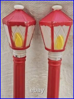 2 Vintage Empire Blow Mold Light Up Christmas Lantern Flame Lamp Post Candle 39
