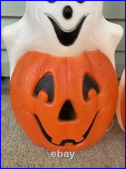 2 Vintage Empire Halloween Decoration Totem Pumpkins 32 Lighted Blowmold Skull