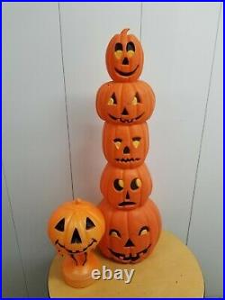 2 Vintage Halloween Blow Mold Don Featherstone Stacked Pumpkins Jack-O-Lantern