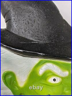 2 Vintage Halloween Don Featherstone Union Blow Mold Lights Green Witch Faces