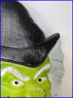 2 Vintage Halloween Don Featherstone Union Blow Mold Lights Green Witch Faces