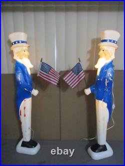 2 Vintage UNCLE SAM Lighted Patriotic Blow Molds w Flags By Don Featherstone 36