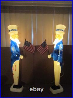 2 Vintage UNCLE SAM Lighted Patriotic Blow Molds w Flags By Don Featherstone 36