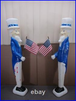 2 Vintage UNCLE SAM Lighted Patriotic Blow Molds w Flags By Don Featherstone 36