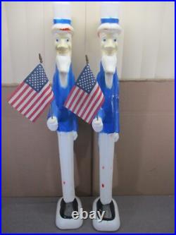 2 Vintage UNCLE SAM Lighted Patriotic Blow Molds w Flags By Don Featherstone 36
