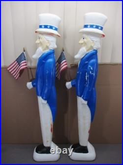 2 Vintage UNCLE SAM Lighted Patriotic Blow Molds w Flags By Don Featherstone 36
