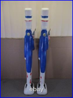 2 Vintage UNCLE SAM Lighted Patriotic Blow Molds w Flags By Don Featherstone 36