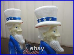 2 Vintage UNCLE SAM Lighted Patriotic Blow Molds w Flags By Don Featherstone 36